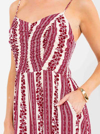 WOMEN'S SLEEVELESS FRONT POCKETS SMOCK PRINTED WIDE LEG JUMPSUIT