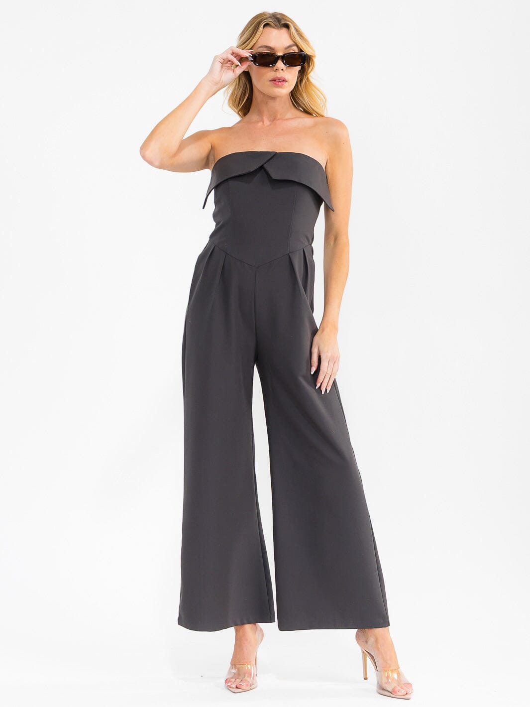WOMEN'S SLEEVELESS FRONT POCKETS WIDE LEG JUMPSUIT