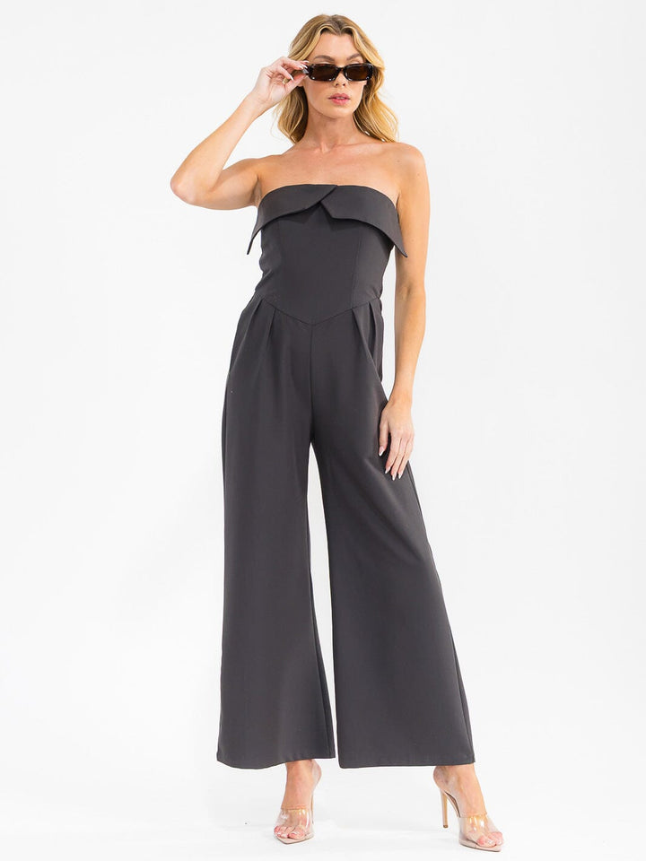 WOMEN'S SLEEVELESS FRONT POCKETS WIDE LEG JUMPSUIT