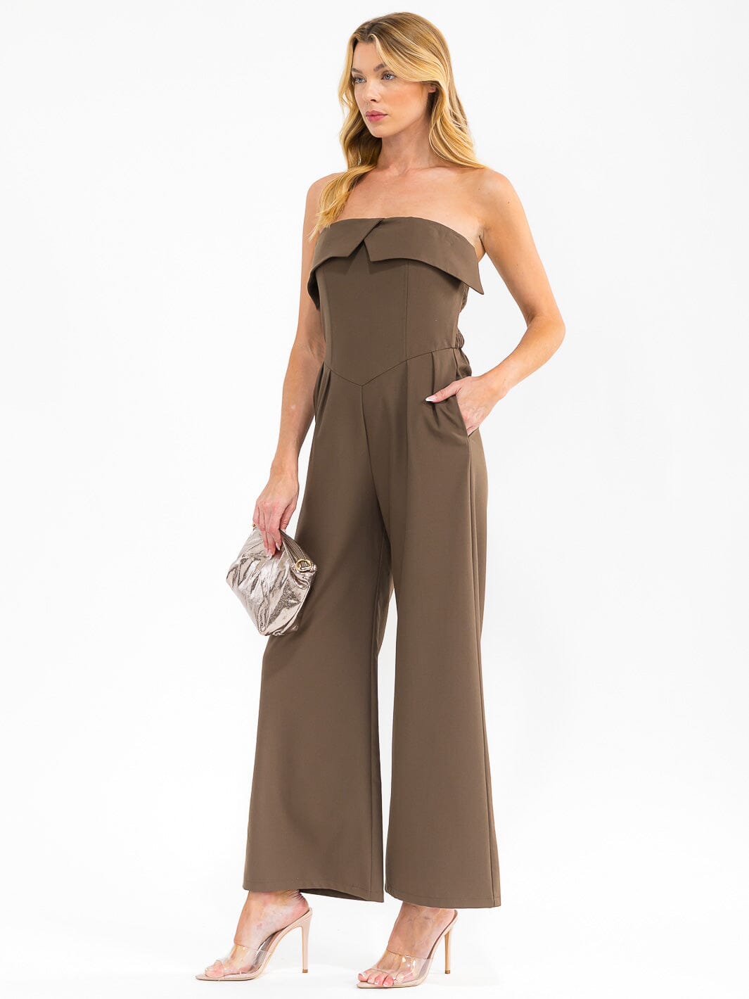 WOMEN'S SLEEVELESS FRONT POCKETS WIDE LEG JUMPSUIT
