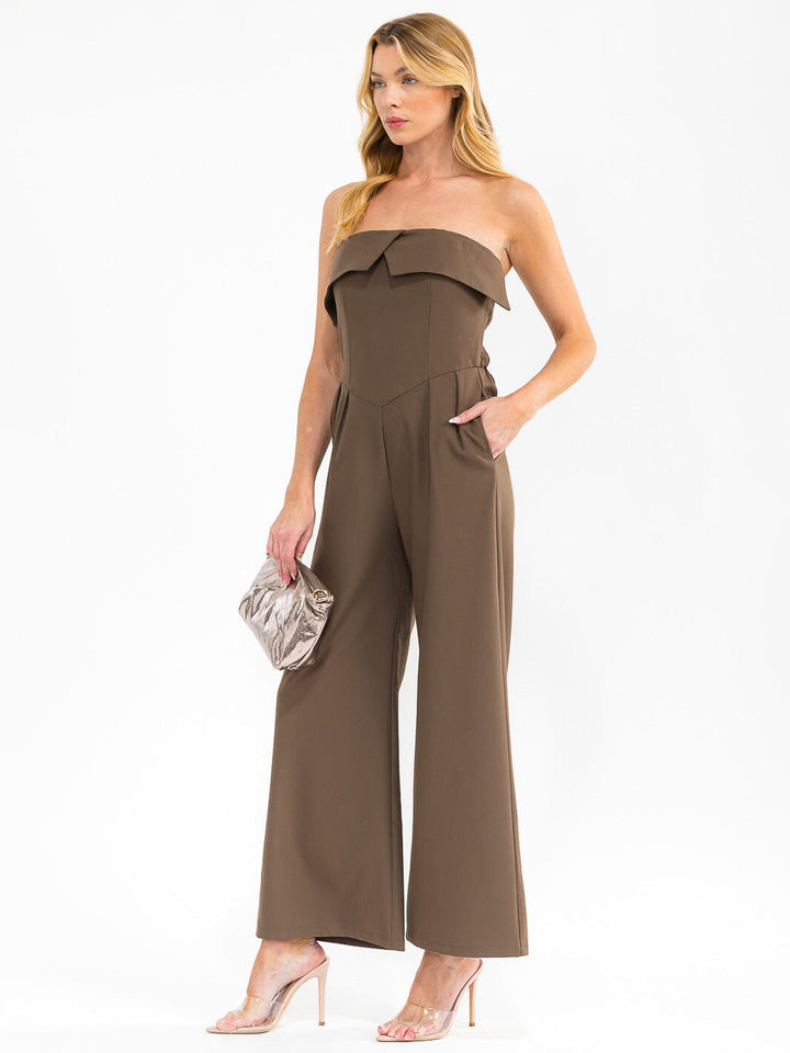 WOMEN'S SLEEVELESS FRONT POCKETS WIDE LEG JUMPSUIT