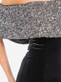 WOMEN'S OFF SHOULDER BODYCON SEQUINS VELVET MINI DRESS