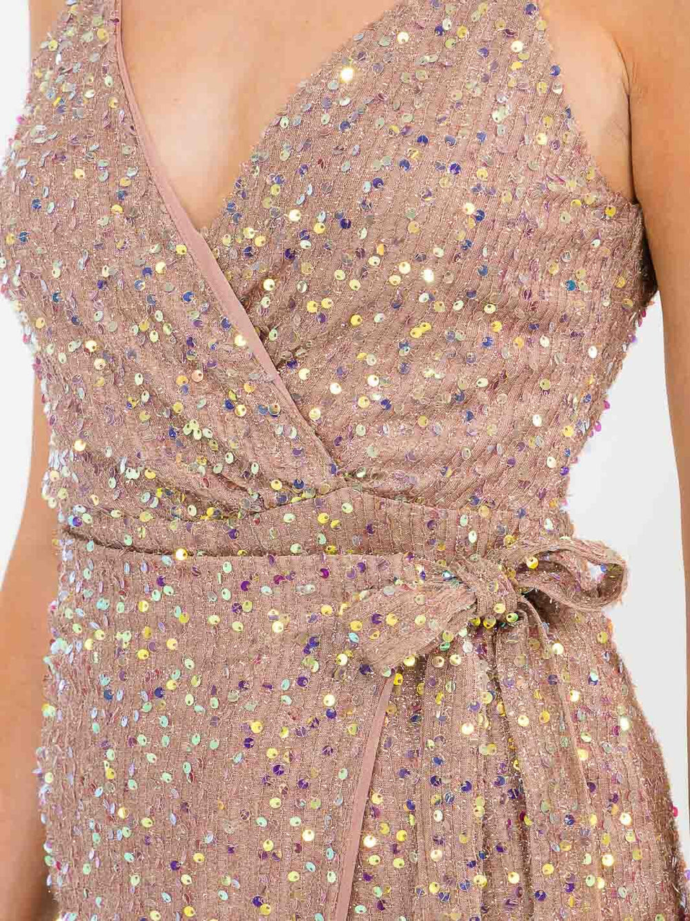 WOMEN'S SLEEVELESS SURPLICE SELF TIE SEQUINS ROMPER