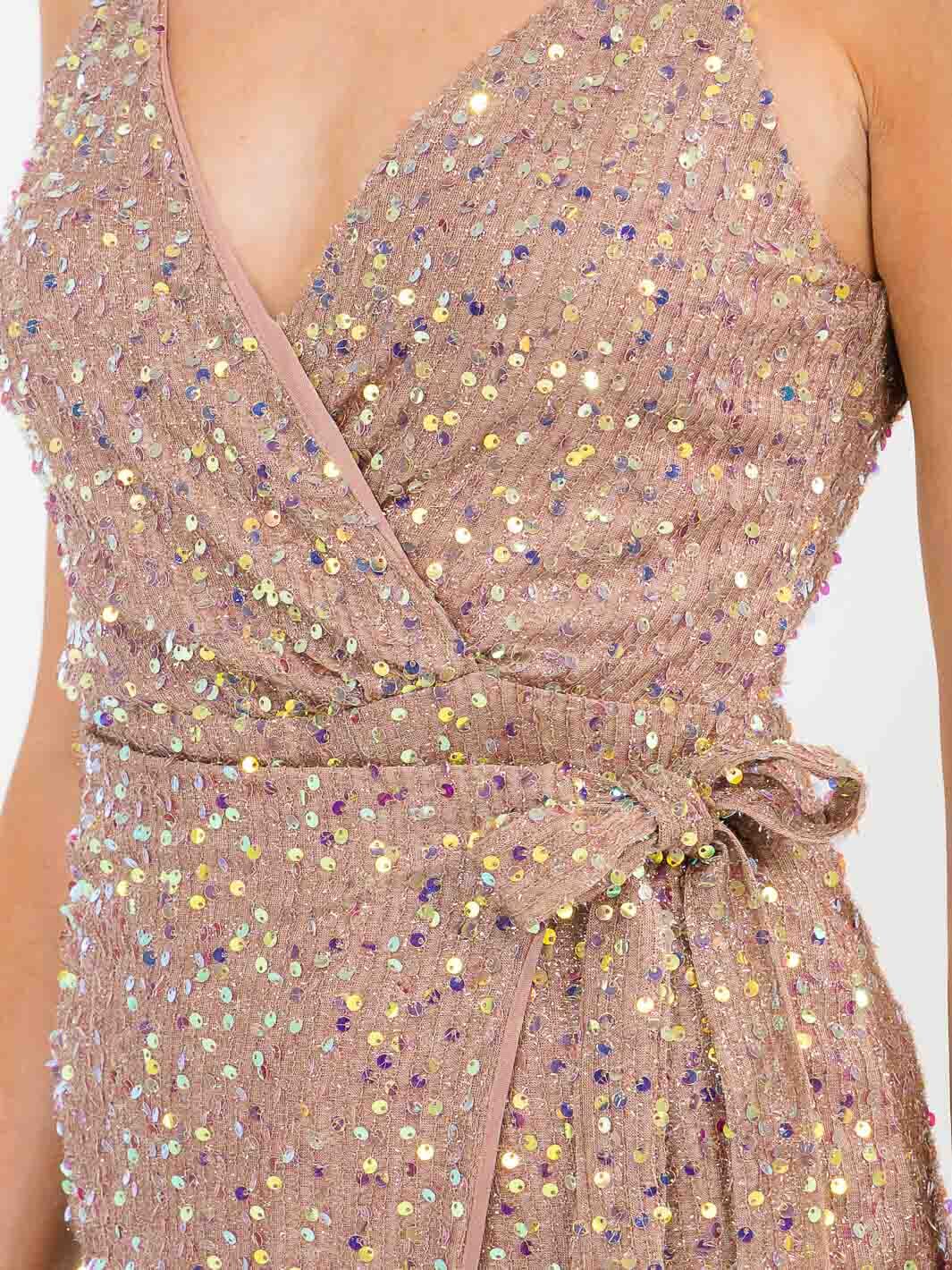 WOMEN'S SLEEVELESS SURPLICE SELF TIE SEQUINS ROMPER