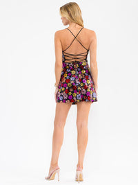 WOMEN'S SLEEVELESS OPEN BACK BODYCON SEQUINS MINI DRESS