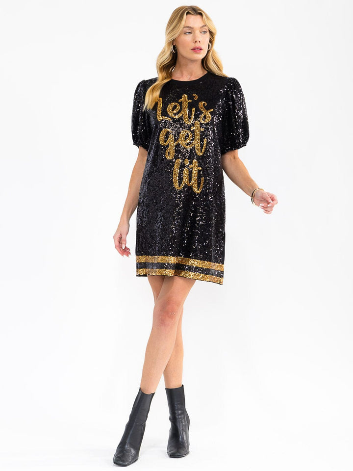 WOMEN'S SHORT SLEEVE LOOSE FIT SEQUINS PRINT MINI DRESS