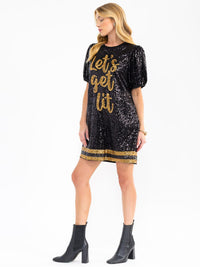 WOMEN'S SHORT SLEEVE LOOSE FIT SEQUINS PRINT MINI DRESS