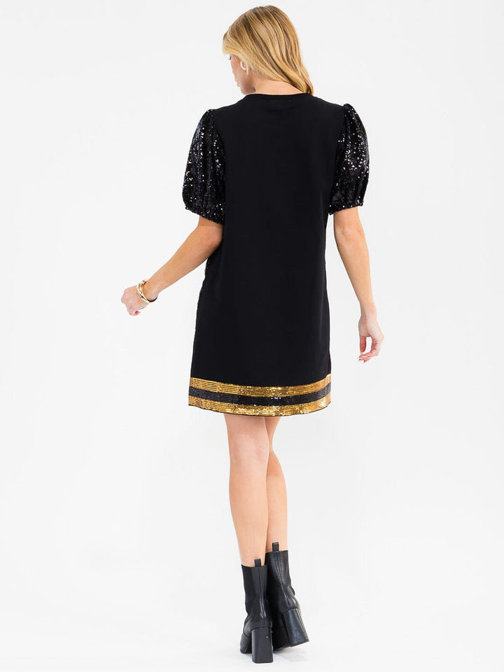 WOMEN'S SHORT SLEEVE LOOSE FIT SEQUINS PRINT MINI DRESS