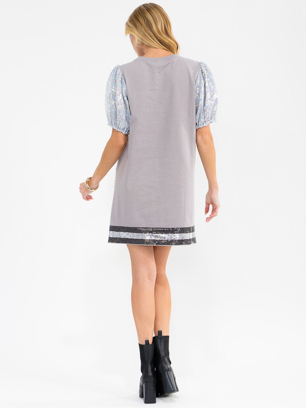 WOMEN'S SHORT SLEEVE LOOSE FIT SEQUINS PRINT MINI DRESS