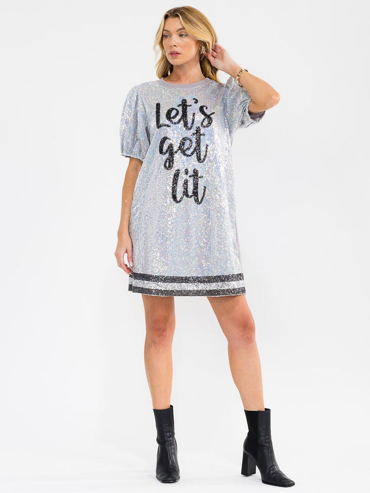 WOMEN'S SHORT SLEEVE LOOSE FIT SEQUINS PRINT MINI DRESS