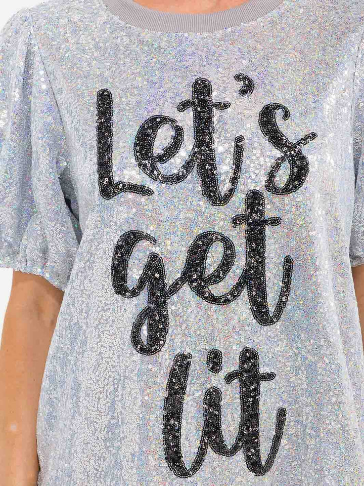 WOMEN'S SHORT SLEEVE LOOSE FIT SEQUINS PRINT MINI DRESS