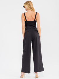 WOMEN'S SQUARE NECK SMOCK TOP & BUTTON CLOSURE PANTS SOLID 2PC. SET