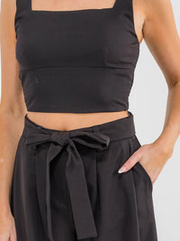 WOMEN'S SQUARE NECK SMOCK TOP & BUTTON CLOSURE PANTS SOLID 2PC. SET