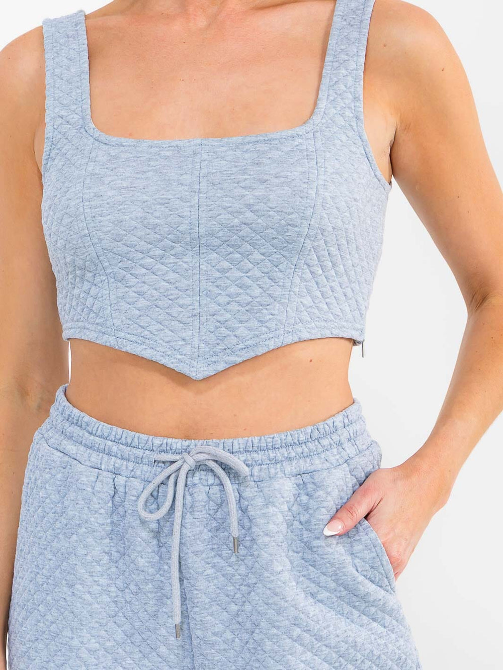 WOMEN'S SQUARE NECK CROP TOP & ELASTIC WAIST JOGGER PANTS DETAILED 2PC. SET