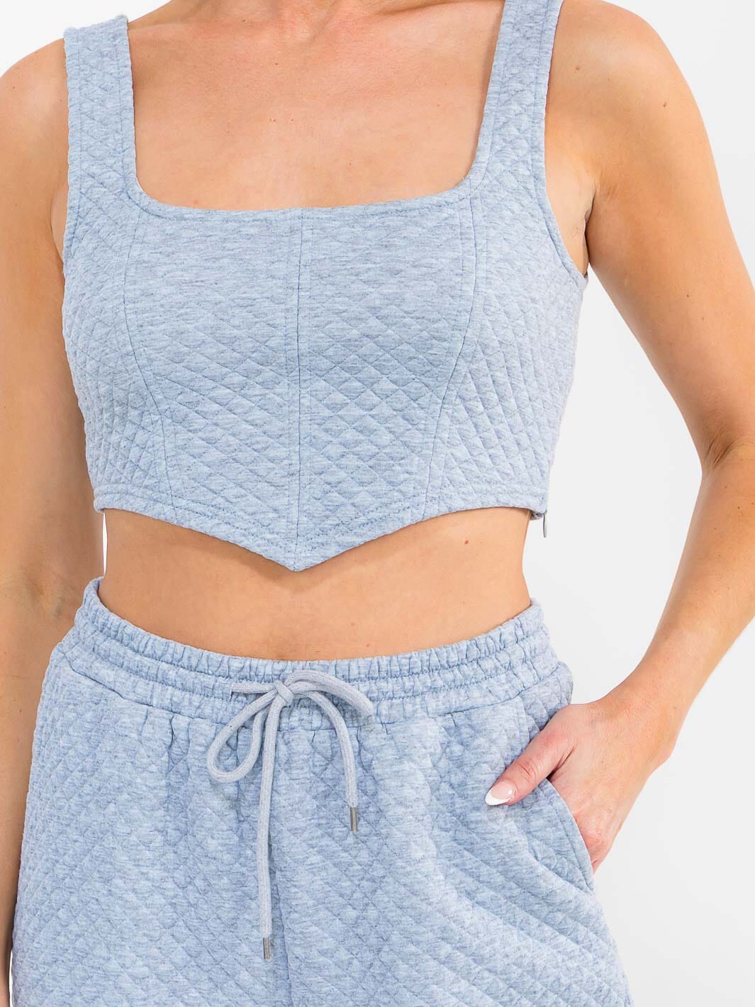 WOMEN'S SQUARE NECK CROP TOP & ELASTIC WAIST JOGGER PANTS DETAILED 2PC. SET