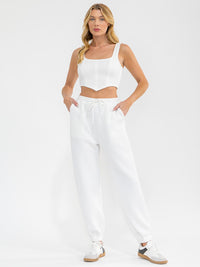 WOMEN'S SQUARE NECK CROP TOP & ELASTIC WAIST JOGGER PANTS DETAILED 2PC. SET