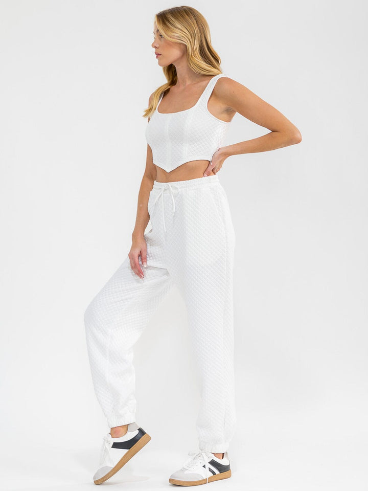 WOMEN'S SQUARE NECK CROP TOP & ELASTIC WAIST JOGGER PANTS DETAILED 2PC. SET