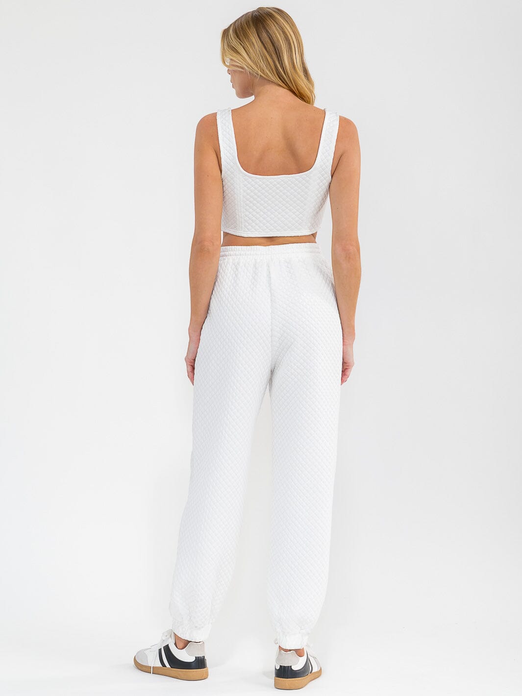 WOMEN'S SQUARE NECK CROP TOP & ELASTIC WAIST JOGGER PANTS DETAILED 2PC. SET