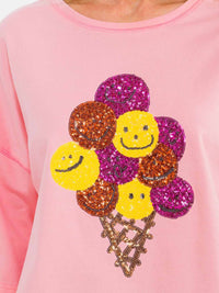 WOMEN'S SHORT SLEEVE SEQUINS GRAPHIC OVERSIZED TOP