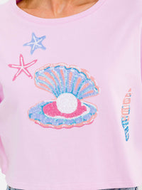 WOMEN'S SHORT SLEEVE SEQUINS GRAPHIC TOP