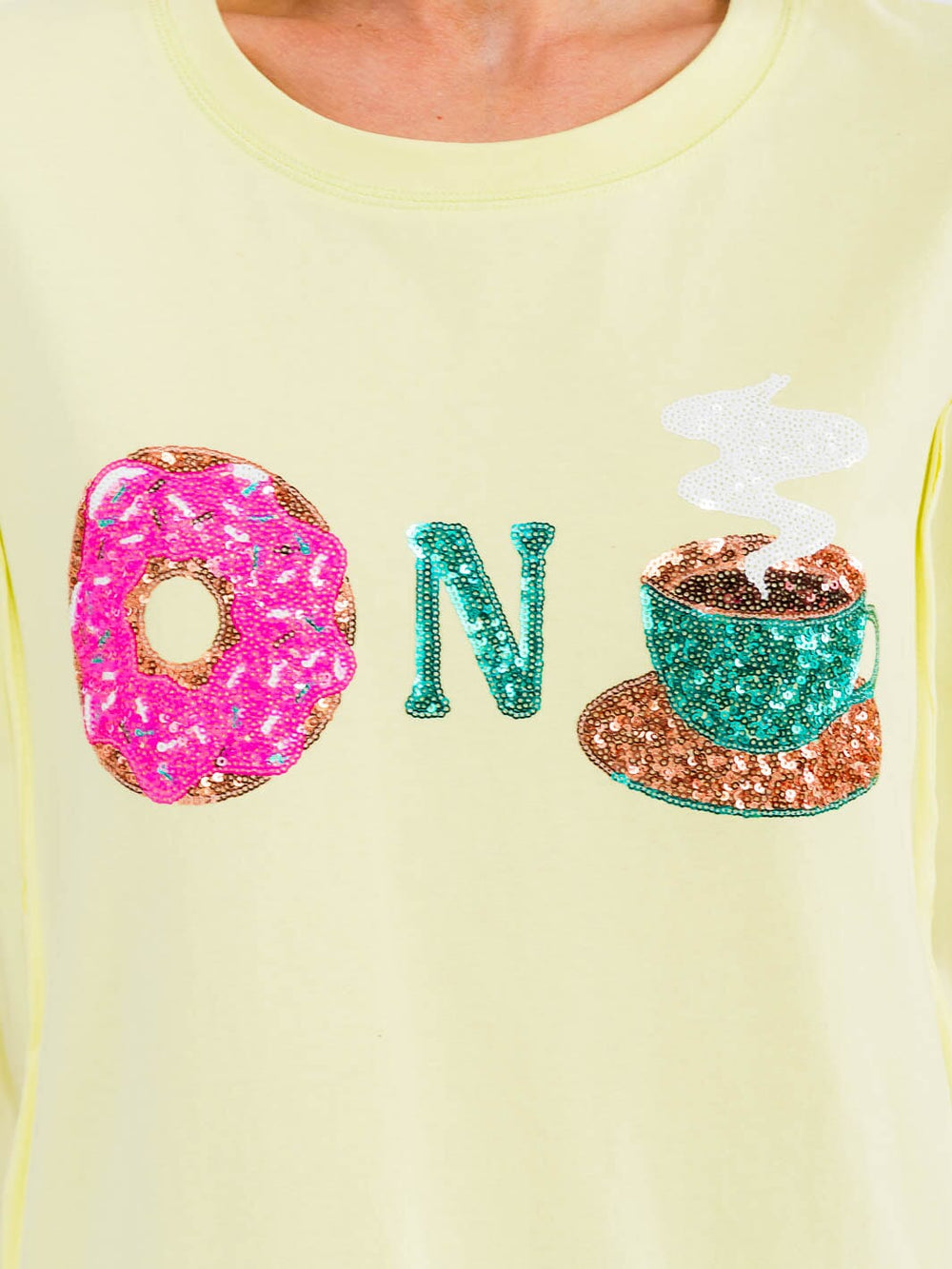 WOMEN'S SHORT SLEEVE SEQUINS GRAPHIC HIGH-LOW OVERSIZED TOP