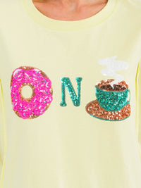 WOMEN'S SHORT SLEEVE SEQUINS GRAPHIC HIGH-LOW OVERSIZED TOP