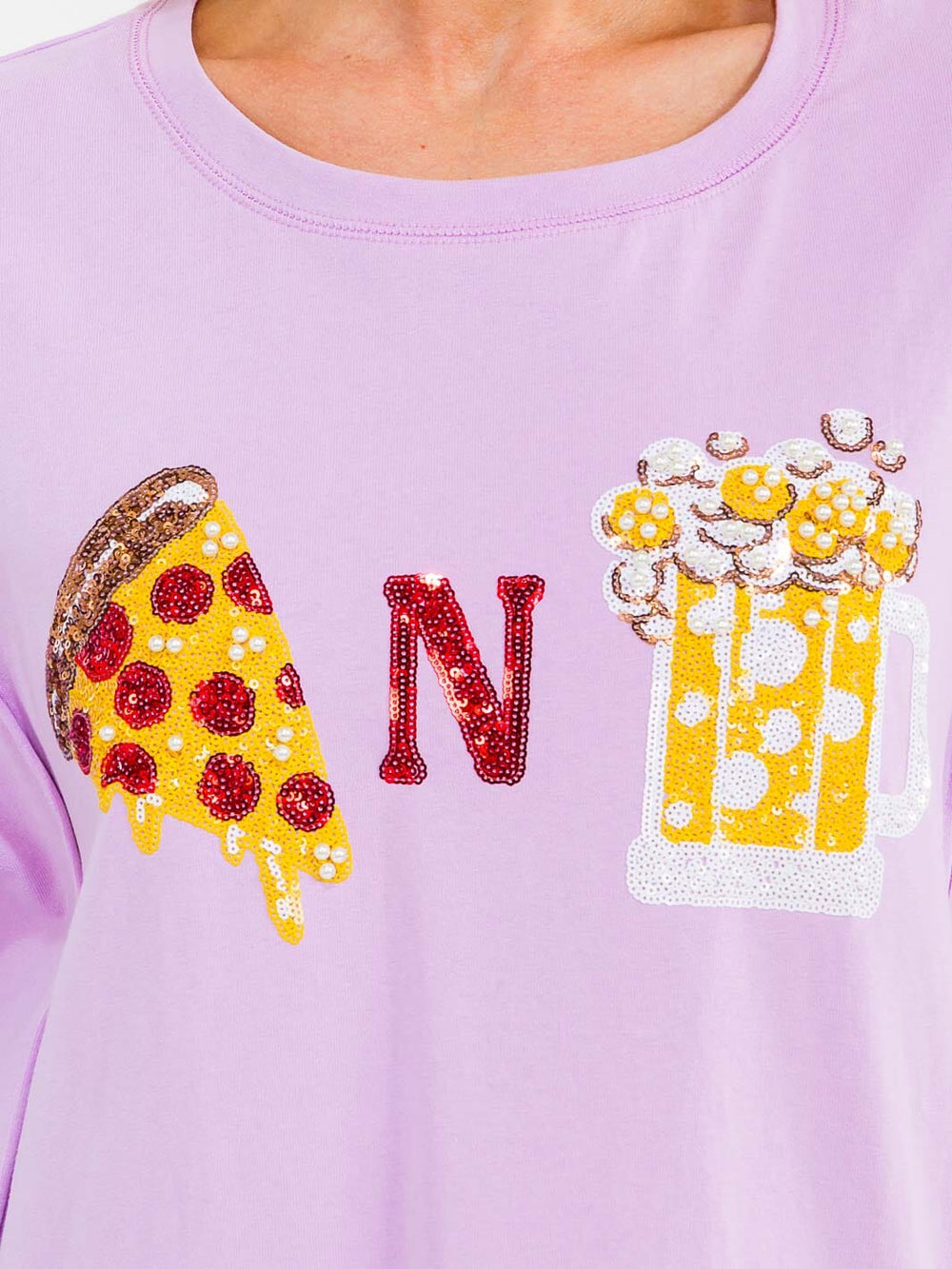 WOMEN'S SHORT SLEEVE SEQUINS GRAPHIC HIGH-LOW OVERSIZED TOP