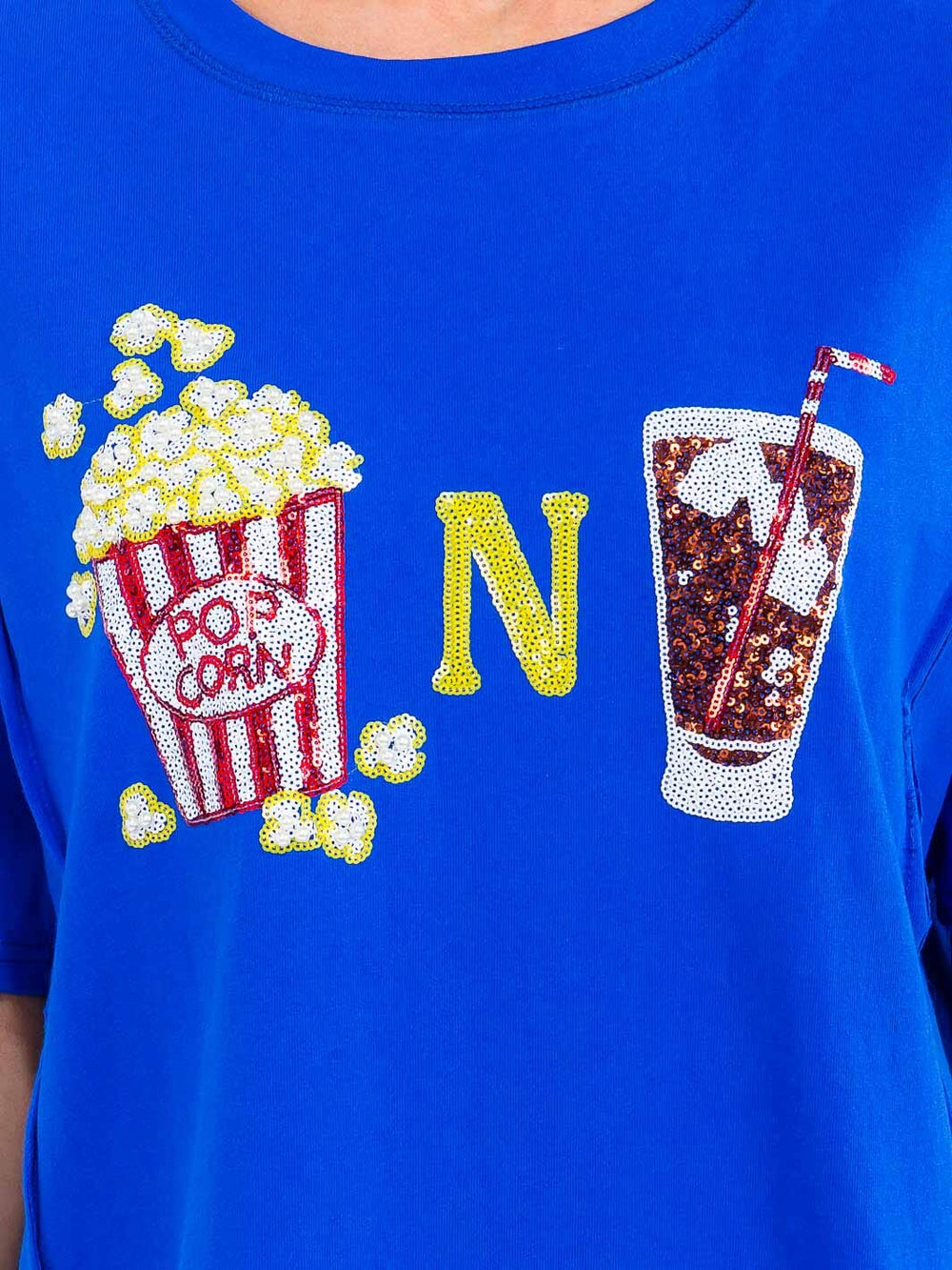 WOMEN'S SHORT SLEEVE SEQUINS GRAPHIC HIGH-LOW OVERSIZED TOP