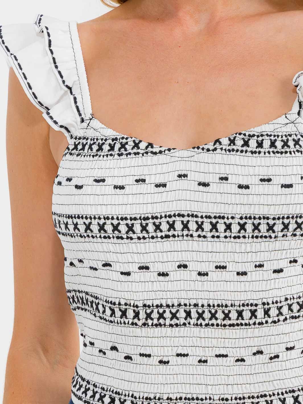 WOMEN'S RUFFLE SLEEVES SMOCK EMBROIDERY TANK TOP