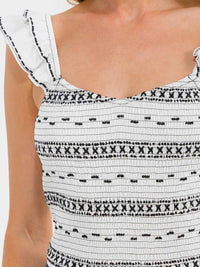 WOMEN'S RUFFLE SLEEVES SMOCK EMBROIDERY TANK TOP