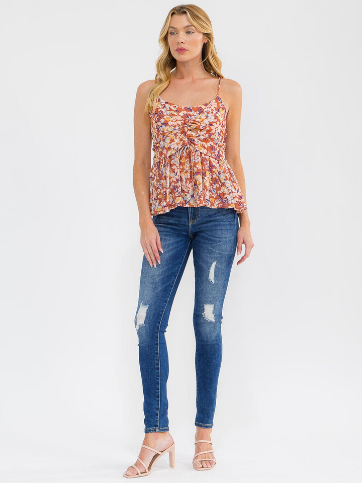 WOMEN'S SLEEVELESS FLORAL PRINT PEPLUM TANK TOP