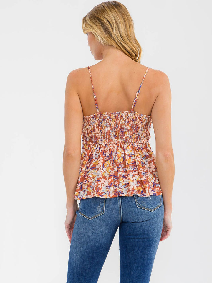 WOMEN'S SLEEVELESS FLORAL PRINT PEPLUM TANK TOP