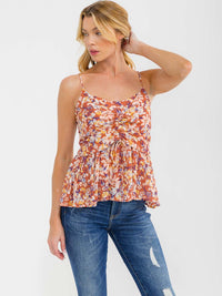 WOMEN'S SLEEVELESS FLORAL PRINT PEPLUM TANK TOP