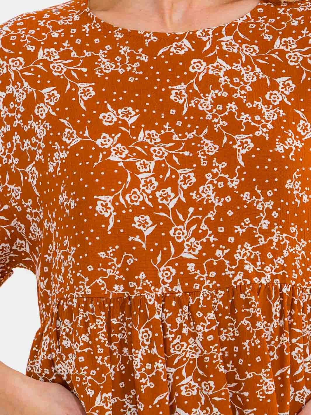 WOMEN'S SHORT SLEEVE FLORAL PRINT PEPLUM BLOUSE