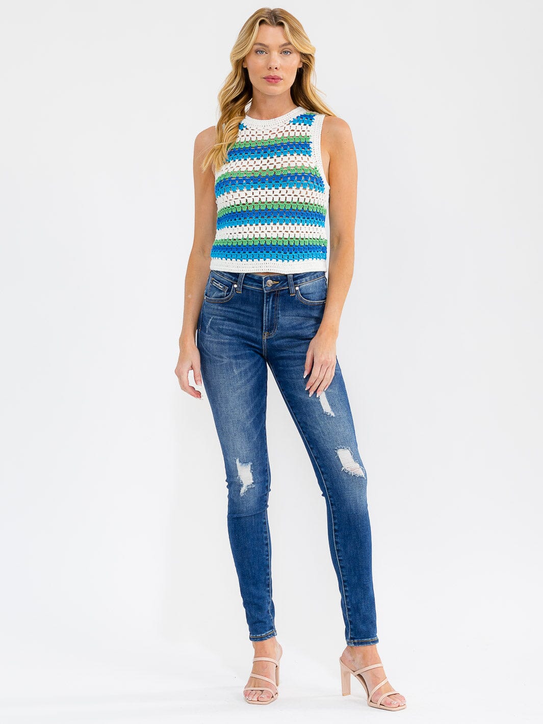 WOMEN'S SLEEVELESS COLORBLOCK KNIT TANK TOP