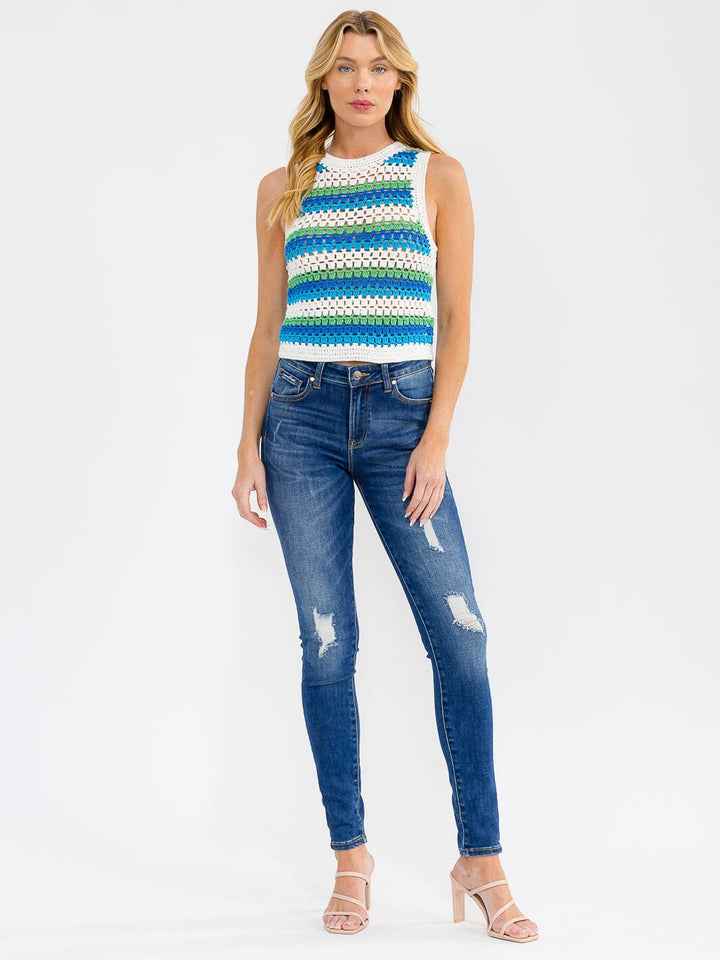 WOMEN'S SLEEVELESS COLORBLOCK KNIT TANK TOP