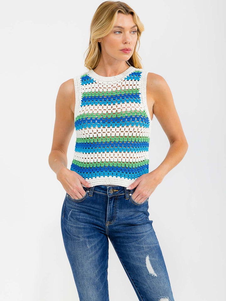 WOMEN'S SLEEVELESS COLORBLOCK KNIT TANK TOP
