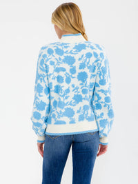 WOMEN'S LONG SLEEVE COLORBLOCK FLOWER PRINT PULLOVER SWEATER