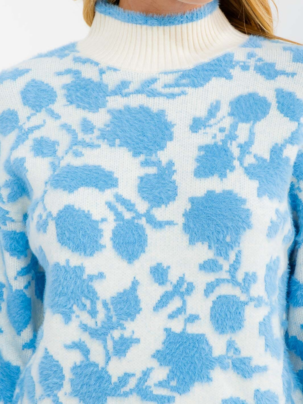 WOMEN'S LONG SLEEVE COLORBLOCK FLOWER PRINT PULLOVER SWEATER