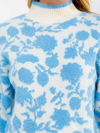 WOMEN'S LONG SLEEVE COLORBLOCK FLOWER PRINT PULLOVER SWEATER
