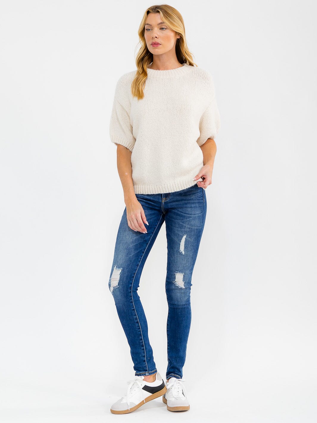 WOMEN'S SHORT SLEEVE SOLID KNIT TOP