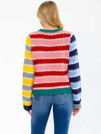 WOMEN'S LONG SLEEVE COLORBLOCK STRIPES PULLOVER SWEATER