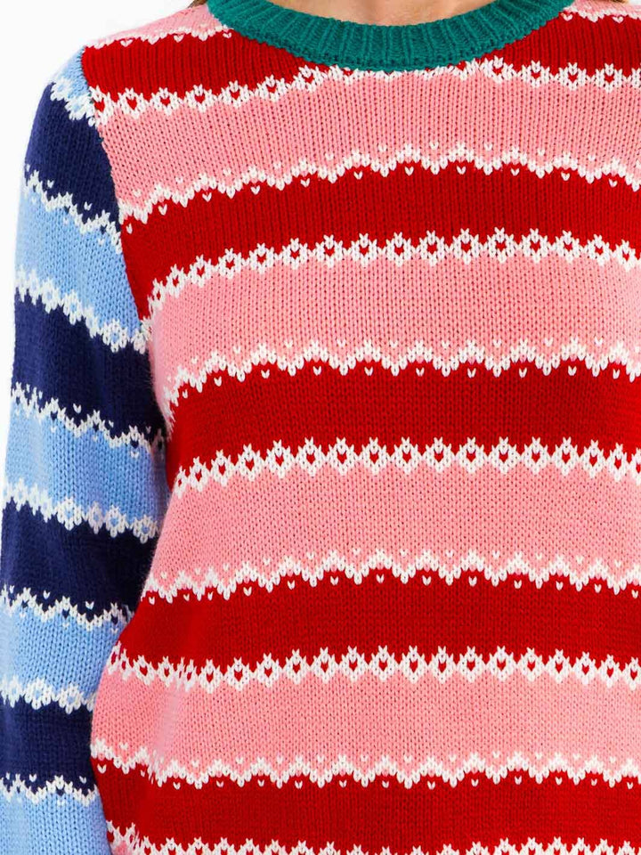 WOMEN'S LONG SLEEVE COLORBLOCK STRIPES PULLOVER SWEATER