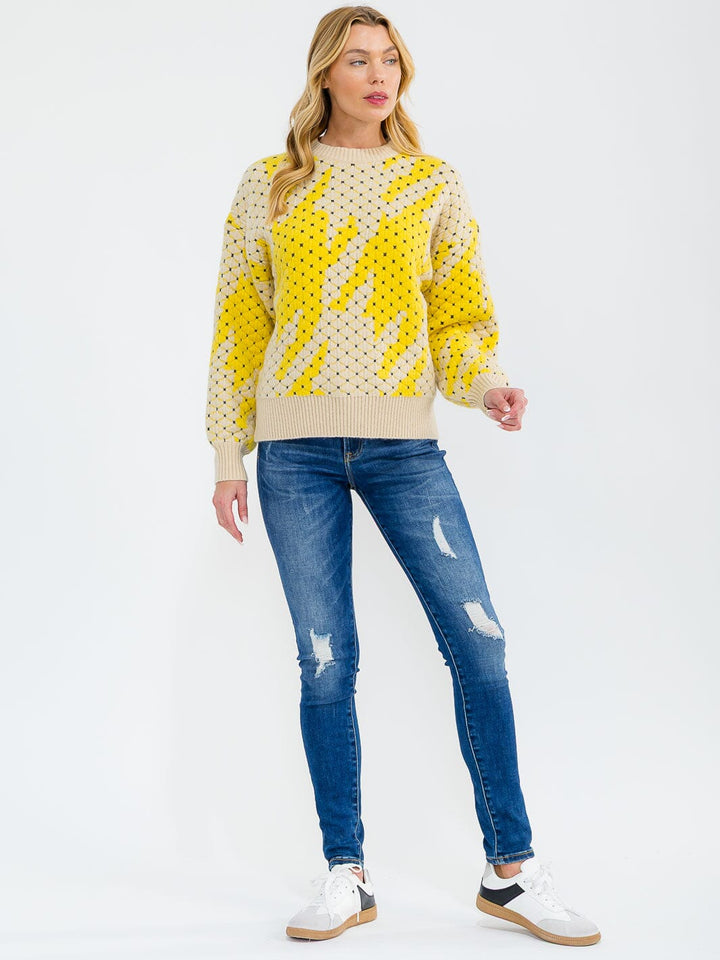 WOMEN'S LONG SLEEVE COLORBLOCK DETAILED PULLOVER SWEATER