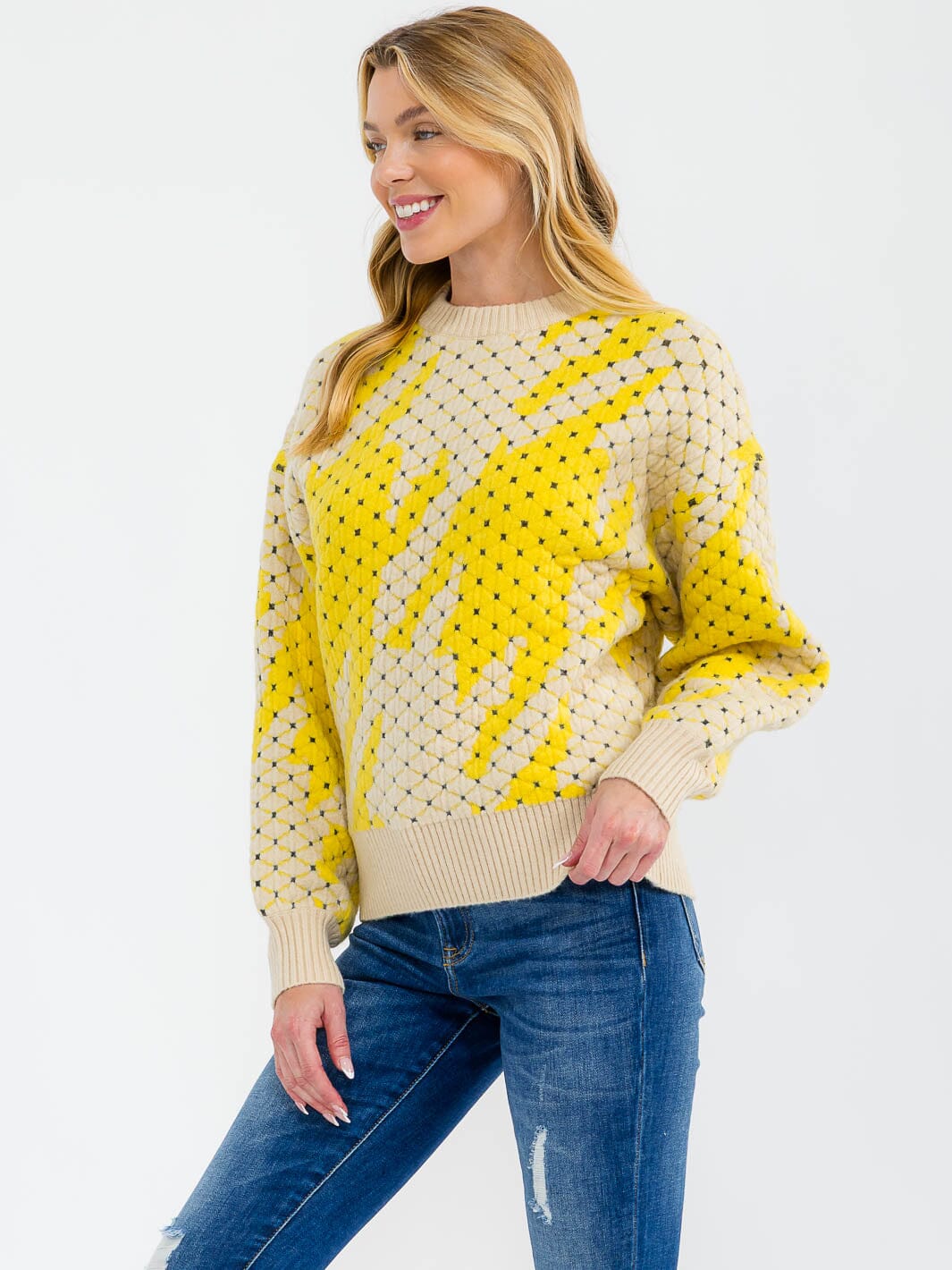 WOMEN'S LONG SLEEVE COLORBLOCK DETAILED PULLOVER SWEATER