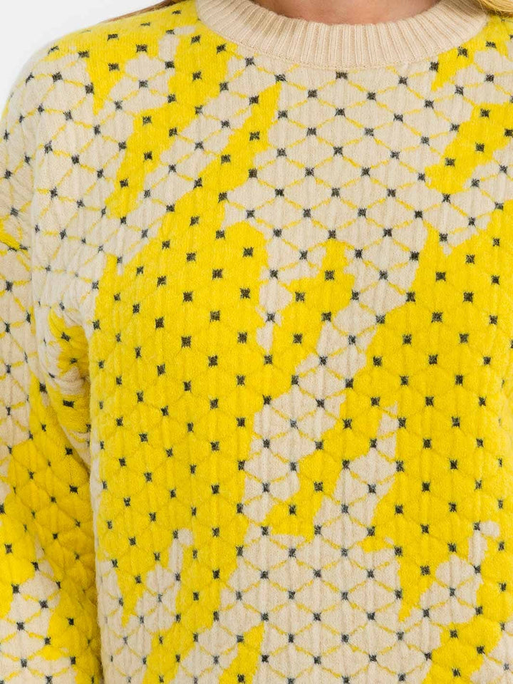 WOMEN'S LONG SLEEVE COLORBLOCK DETAILED PULLOVER SWEATER