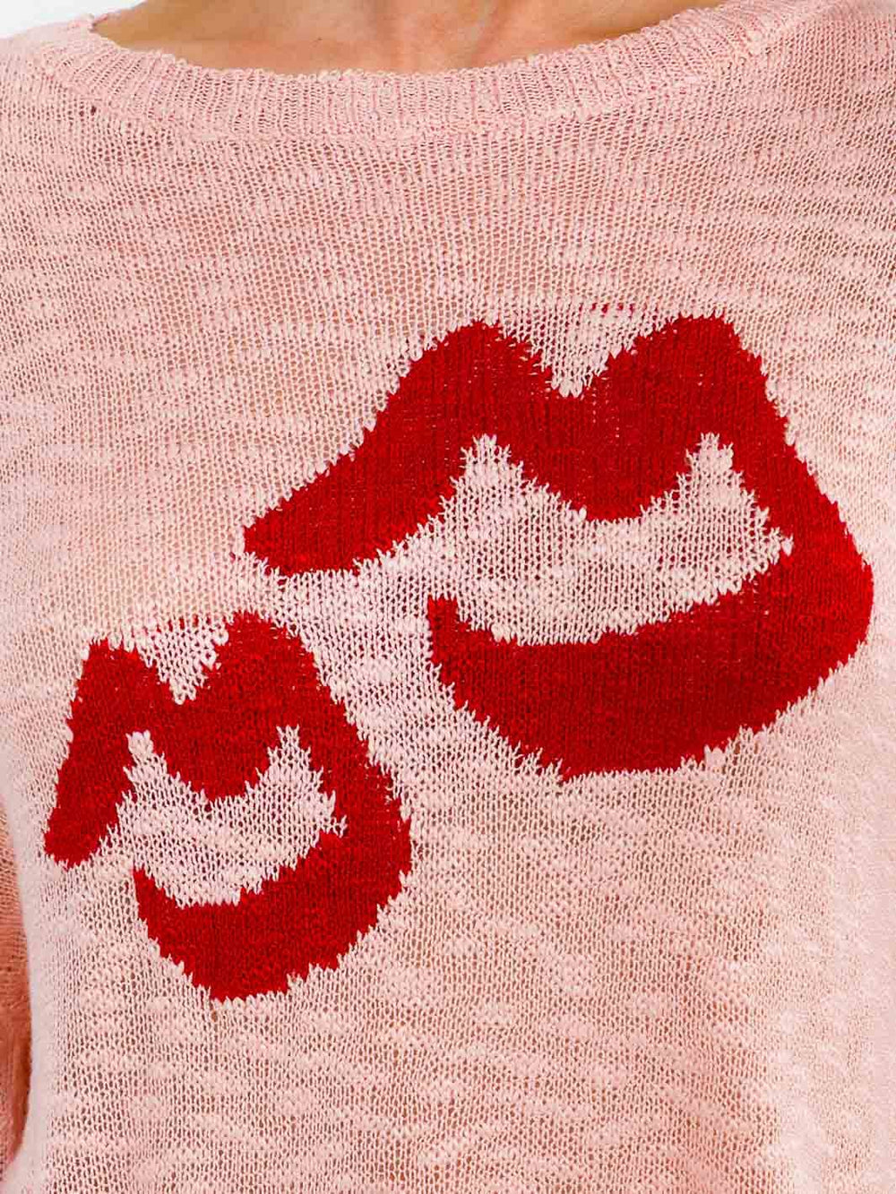 WOMEN'S LONG BELL SLEEVE LIPS PRINT KNIT TOP