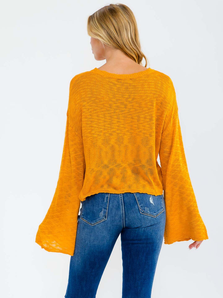 WOMEN'S LONG BELL SLEEVE LIPS PRINT KNIT TOP