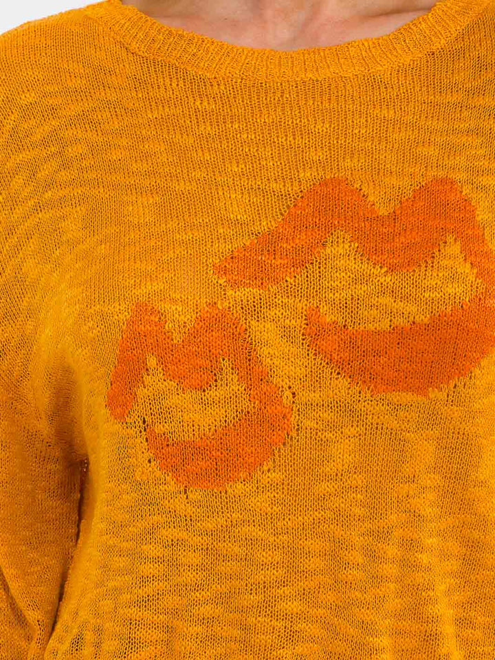 WOMEN'S LONG BELL SLEEVE LIPS PRINT KNIT TOP