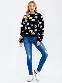 WOMEN'S LONG SLEEVE FLORAL PRINT PULLOVER SWEATER